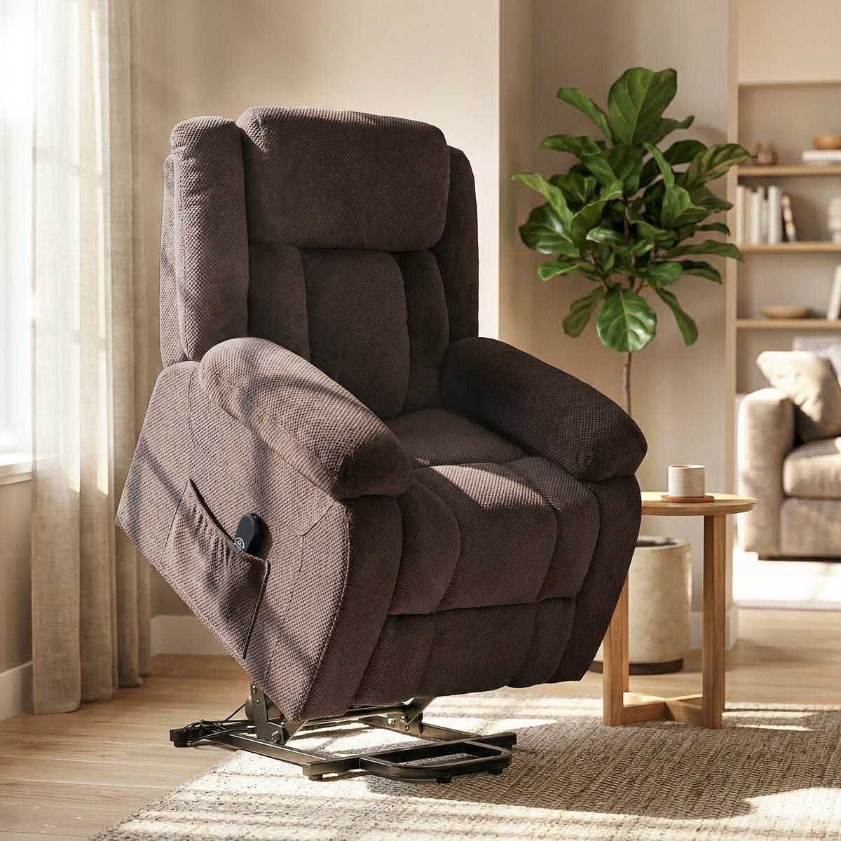 Fauteuil Releveur Électrique, Fauteuil Relax Électrique en Velours, Dossier Inclinable, Assise Large, Port USB, Marron-1