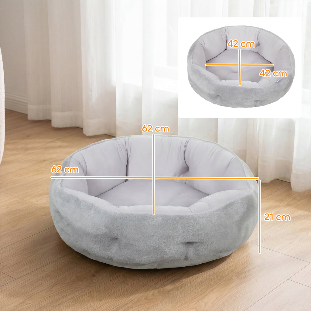 Lit pour chat réversible, lit pour chats d'intérieur et petits chiens, lit rond avec rebord de soutien, gris clair-2