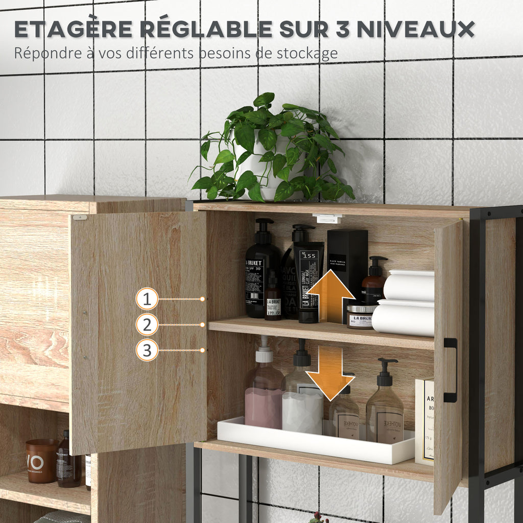Étagère de toilettes meuble de salle de bain dessus toilette WC avec placard 2 portes et étagère ouverte-5