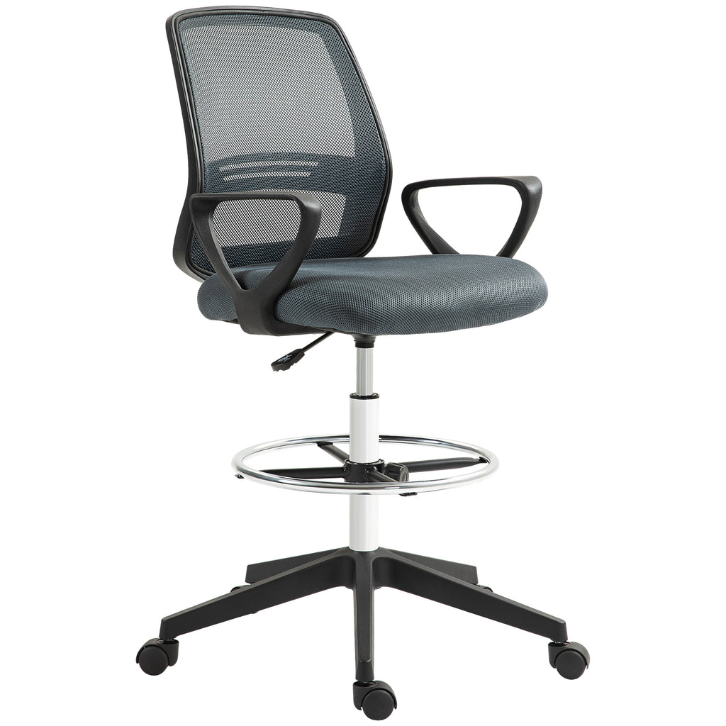 Fauteuil de bureau chaise de bureau assise haute réglable tabouret de bureau pivotant 360° maille respirante-0