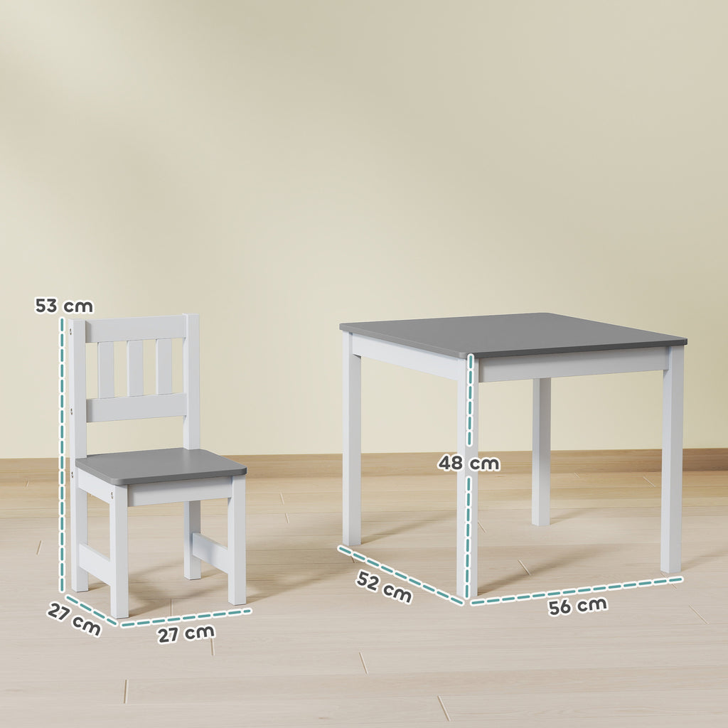 Table enfant avec chaise, lot table et 2 chaises enfant en bois pour dessiner, jouer, étudier, 56x52x48cm, gris-2