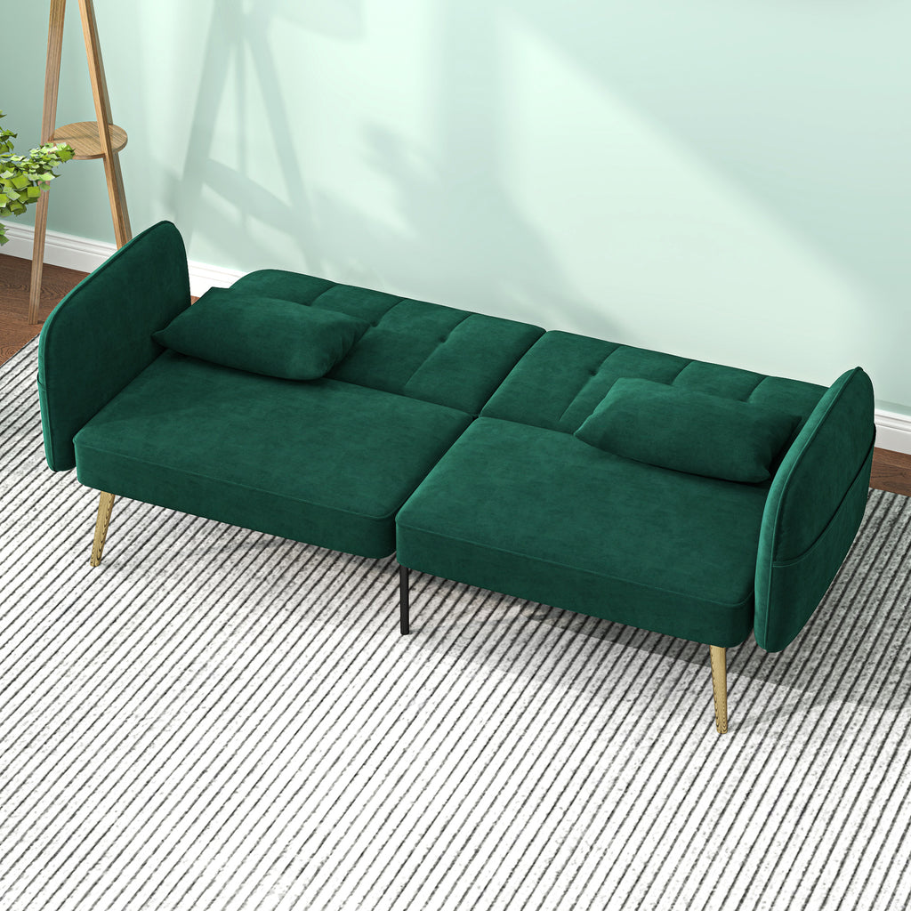 Canapé convertible 2 places canapé-lit canapé clic-clac en tissu velours avec dossier réglable, vert foncé-7