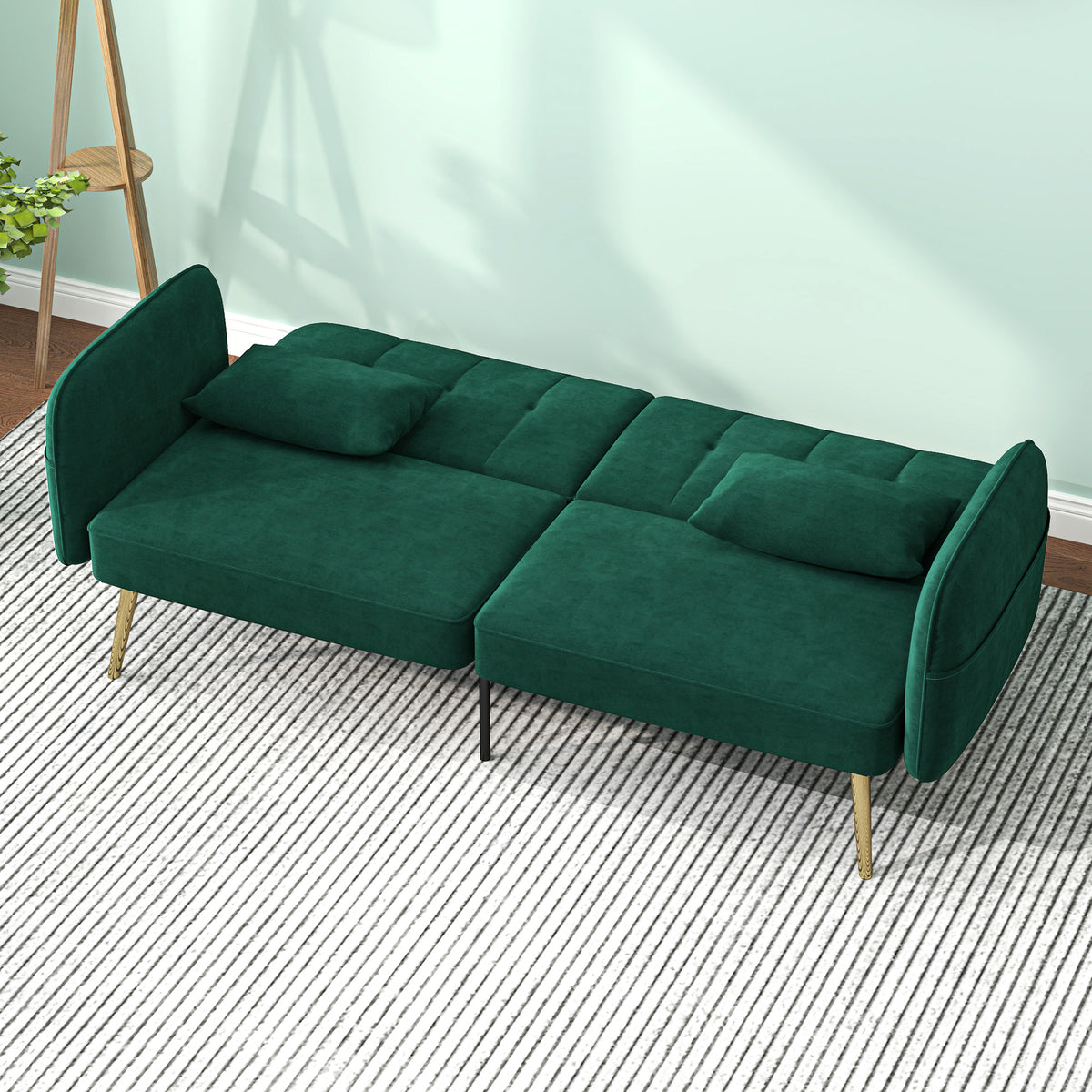 Canapé convertible 2 places canapé-lit canapé clic-clac en tissu velours avec dossier réglable, vert foncé-7
