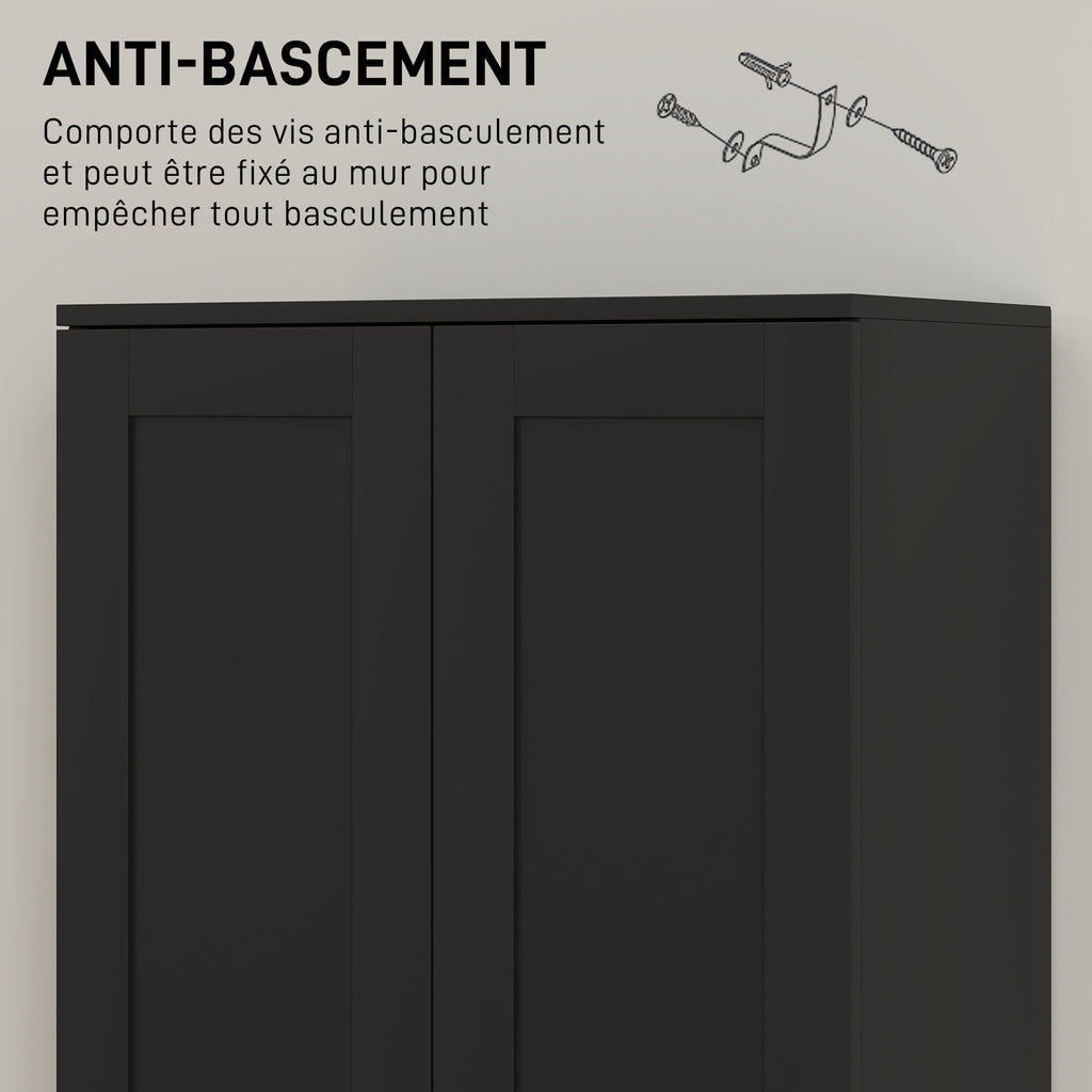Armoire 2 portes meuble de rangement avec 5 étagères, style contemporain, 60L x 36,5l x 175H noir-6