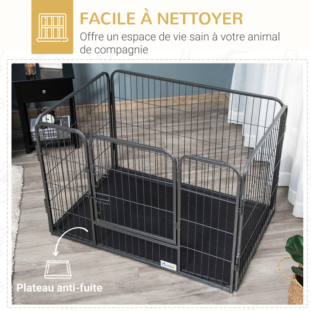 Enclos parc pour chien 4 panneaux en métal grillagé avec Porte Verrouillable, dim. 109L x 74l x 71H cm-5