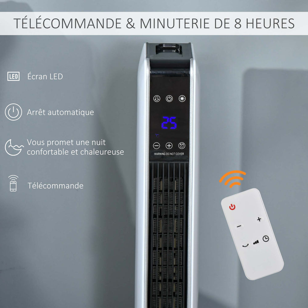 Chauffage électrique soufflant oscillant 1100/2200 W, céramique PTC, télécommande incluse, minuterie 8h, 21 x 21 x 73 cm-5
