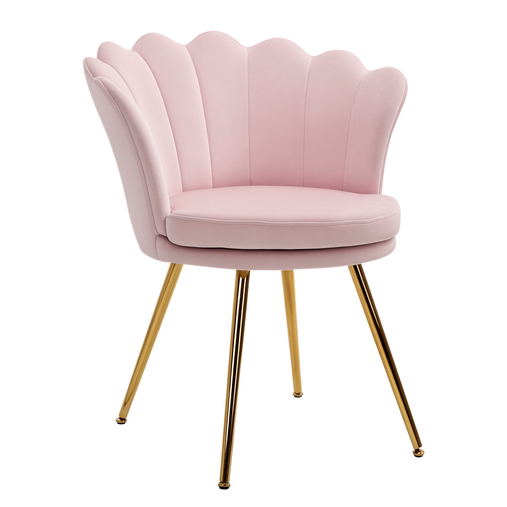 Fauteuil coquillage chaise coiffeuse fauteuil en velours avec pieds en métal doré rose poudré-0