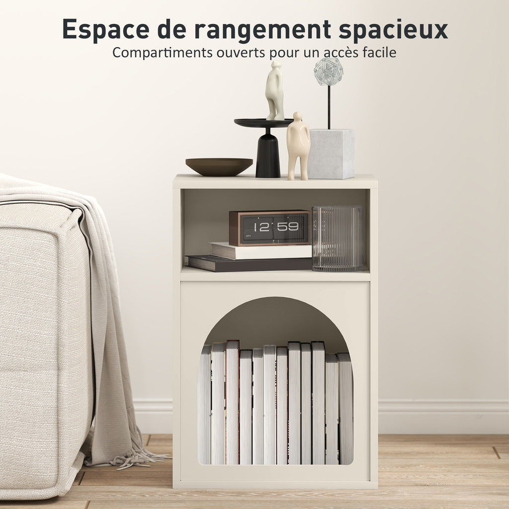 Table de chevet, table de nuit avec compartiments ouverts, design arqué, 40 x 30 x 60 cm, crème-4