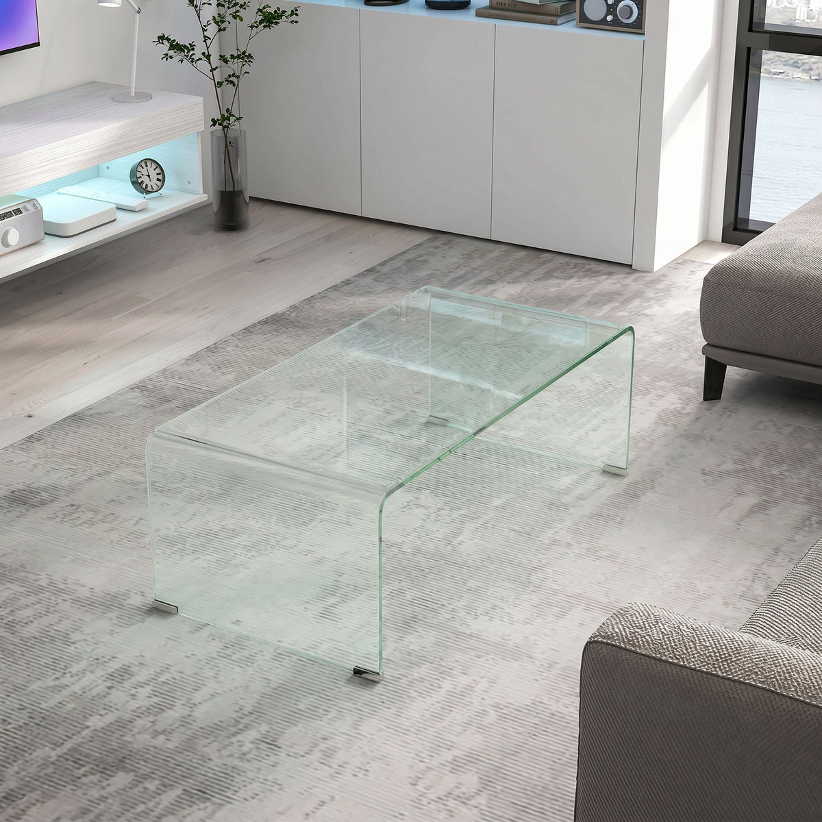 Table basse en verre table de salon rectangulaire design moderne en verre trempé avec bords arrondis sûrs transparent-1