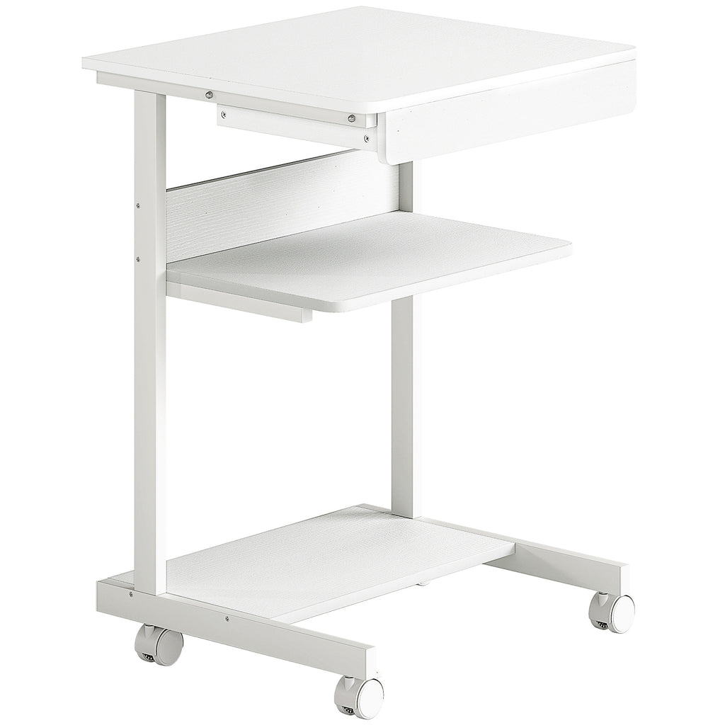 Bureau d'ordinateur sur roues, bureau avec rangement 56 x 51 cm avec tiroir, compartiment et support CPU, blanc-0