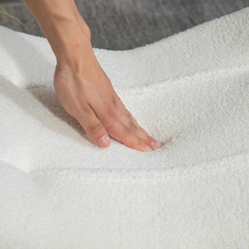 Repose pied salon ottoman pouf salon tabouret de canapé en tissu avec pieds en bois de hêtre, siège rembourré, crème-7
