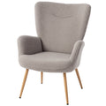 Fauteuil salon, fauteuil d'appoint rembourré en tissu bouclette avec haut dossier et accoudoirs, 71x74x97,5cm, gris-0