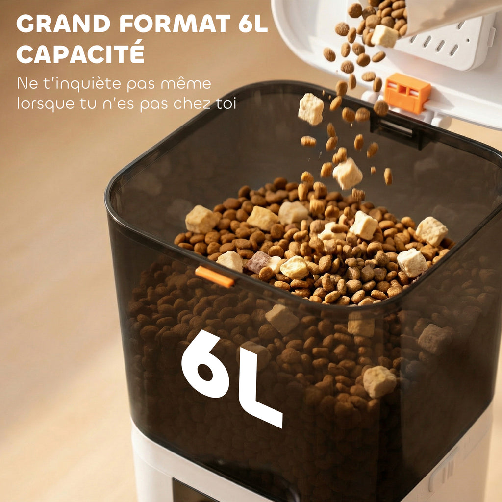 Distributore automatico Wi-Fi 6 L con doppia ciotola per gatti, bianco-4