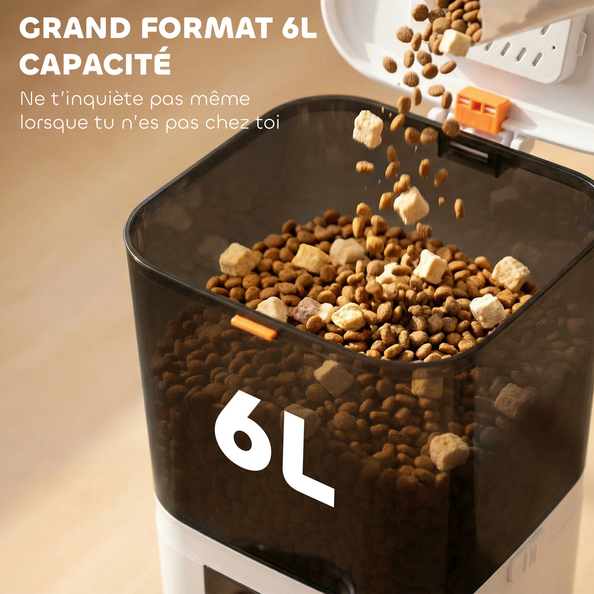 Distributore automatico Wi-Fi 6 L con doppia ciotola per gatti, bianco-4
