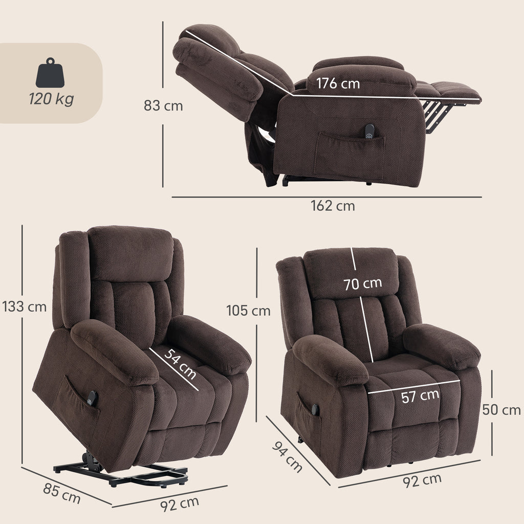Fauteuil Releveur Électrique, Fauteuil Relax Électrique en Velours, Dossier Inclinable, Assise Large, Port USB, Marron-2