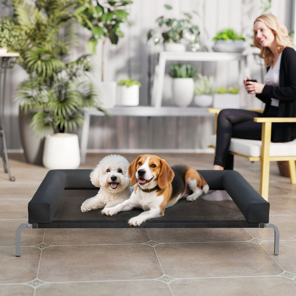 Lit surélevé pour chien rafraichissant, lit de camp pour chiens intérieur extérieur portable, 130 x 90 x 30 cm, noir-8