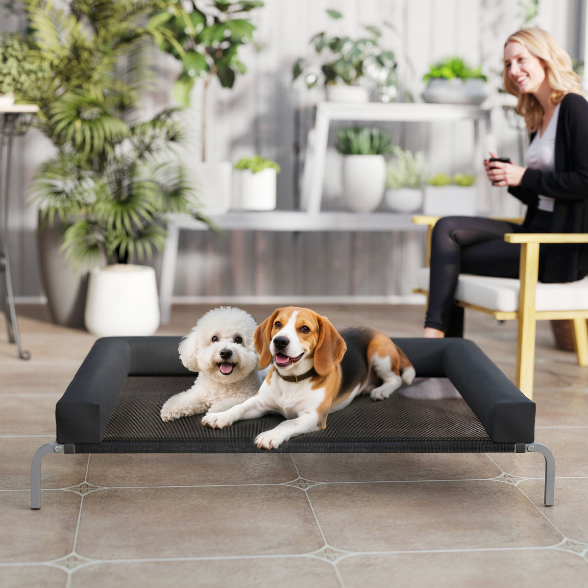 Lit surélevé pour chien rafraichissant, lit de camp pour chiens intérieur extérieur portable, 130 x 90 x 30 cm, noir-8