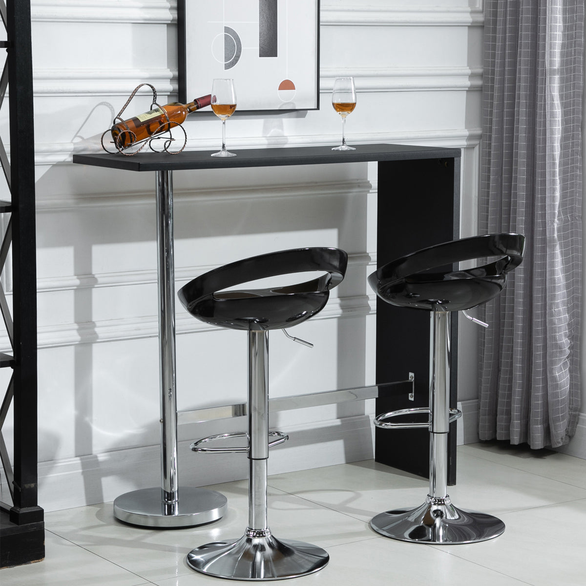 Lot de 2 tabourets de bar chaises de bar hauteur réglable dossier et repose-pieds pivotant à 360° 46x41x76-96cm noir-8