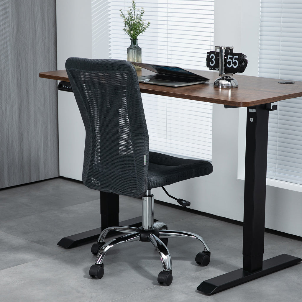Chaise de bureau ergonomique hauteur réglable piètement chromé pivotant 360° revêtement maille gris foncé-5