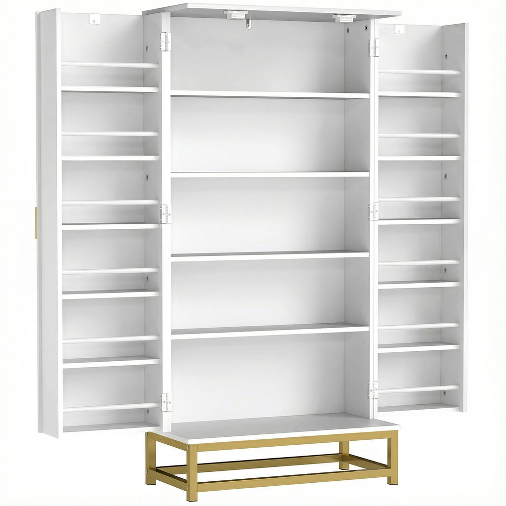 Armoire de cuisine meuble cuisine rangement avec 12 étagères à portes, étagères ajustables, 58x29x119,5cm, blanc-0
