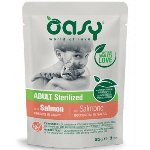 OASY CAT BOCCONCINI IN SALSA ADULT STERILIZED SALMONE 85 GR.