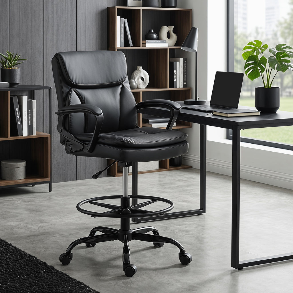 Chaise bureau ergonomique, chaise de dessin réglable en hauteur, repose-pieds réglable, 61 x 61 x 108 cm, noir-9