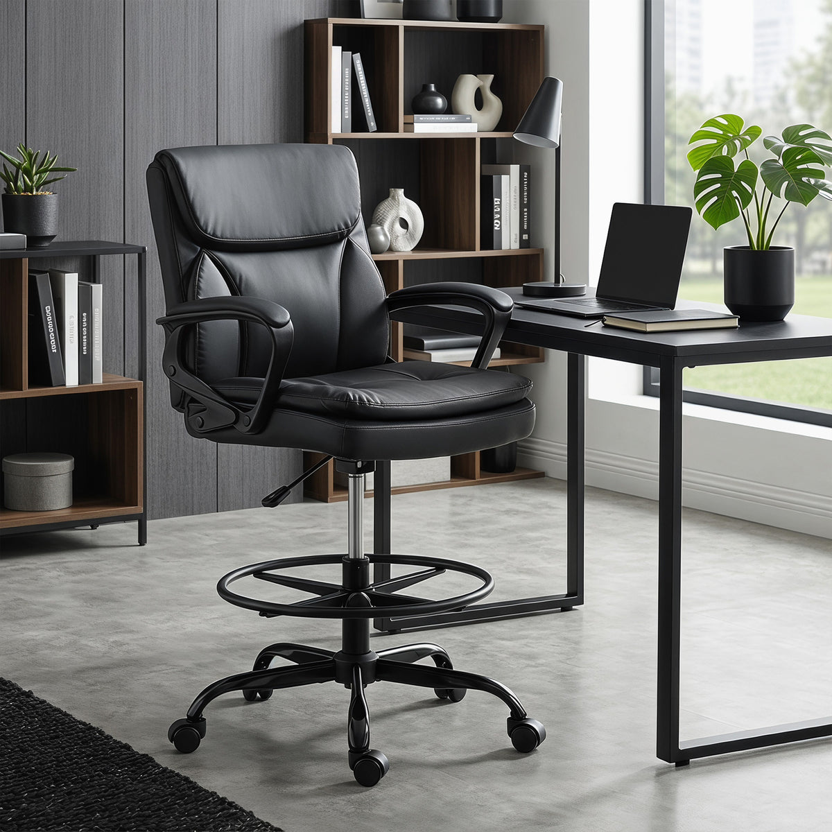 Chaise bureau ergonomique, chaise de dessin réglable en hauteur, repose-pieds réglable, 61 x 61 x 108 cm, noir-9