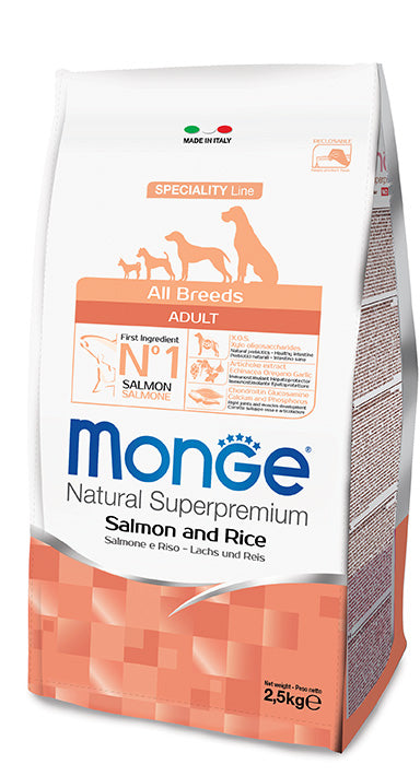 MONGE SPECIALITY LINE ADULT ALL BREEDS SALMONE & RISO 2,5 KG.