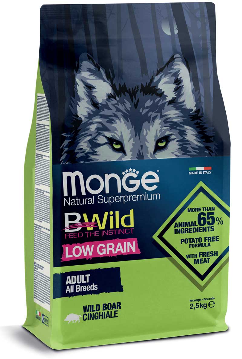 MONGE BWILD DOG LOW GRAIN ADULT CINGHIALE 2,5 KG.