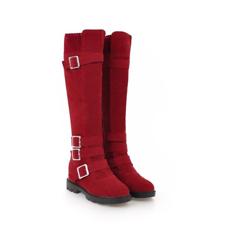 British Belt Buckle High Top Martin Boots Women-3