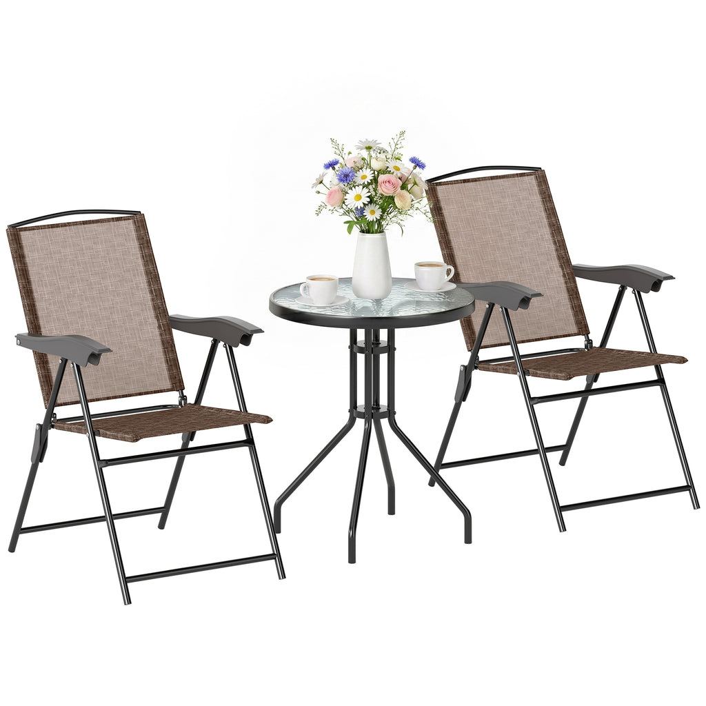 Ensemble de Jardin 3 pièces 2 chaises inclinables Multi-Positions Pliables + Table Ronde Verre trempé métal-9