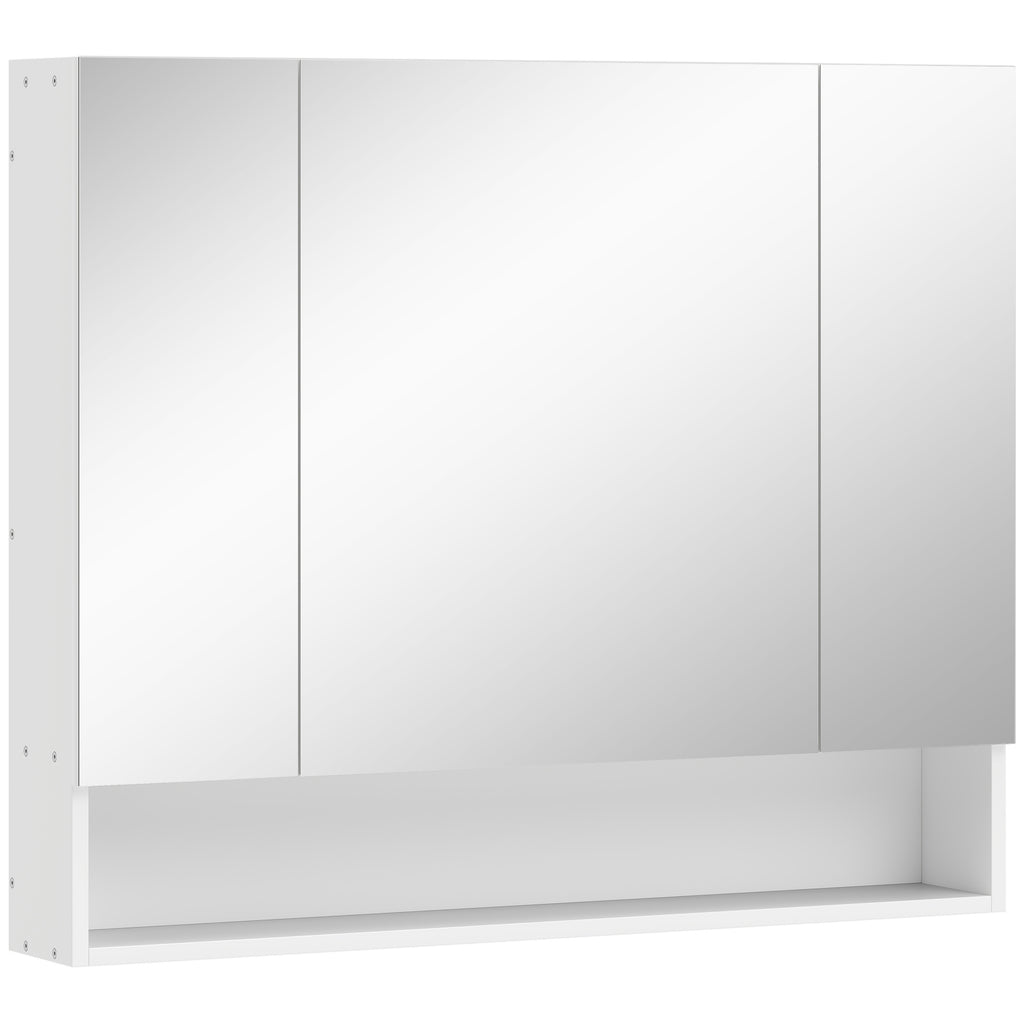 Armoire murale salle de bain avec miroir, armoire de toilette 3 portes miroir, étagères réglables, 90x15x75cm, blanc-0