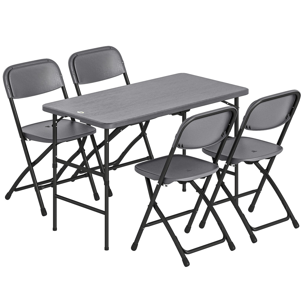 Salon de jardin extérieur table de jardin extérieure avec 4 chaises pliables table réglable en hauteur 118 cm gris foncé-0