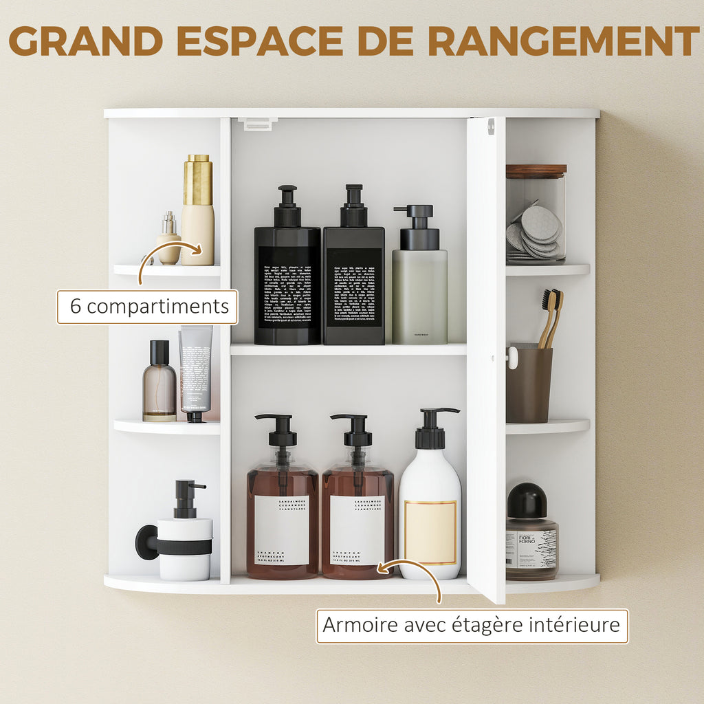 Armoire Murale avec Miroir Salle de Bain Meuble Miroir avec Rangement Toilettes 1 Porte + étagères latérales-3