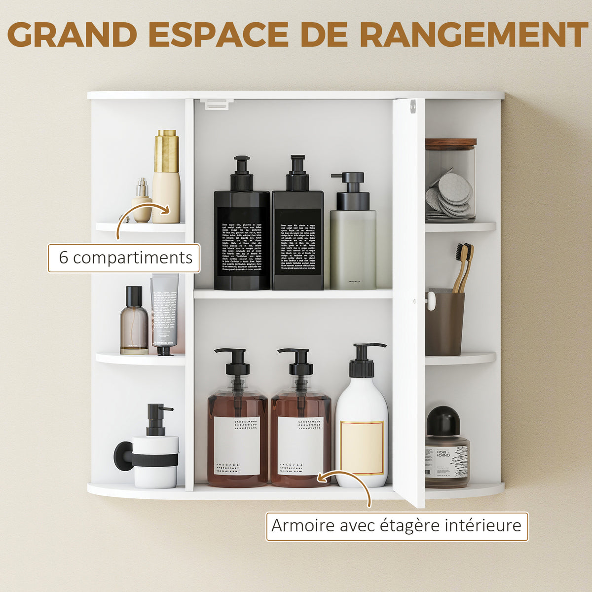 Armoire Murale avec Miroir Salle de Bain Meuble Miroir avec Rangement Toilettes 1 Porte + étagères latérales-3