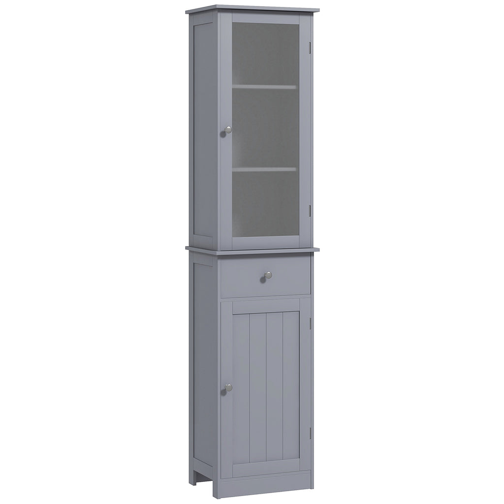 Meuble Colonne de Salle de Bain Placard Porte Acrylique 2 étagères Placard Porte 1 étagère tiroir MDF Gris-0