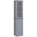 Meuble Colonne de Salle de Bain Placard Porte Acrylique 2 étagères Placard Porte 1 étagère tiroir MDF Gris-0