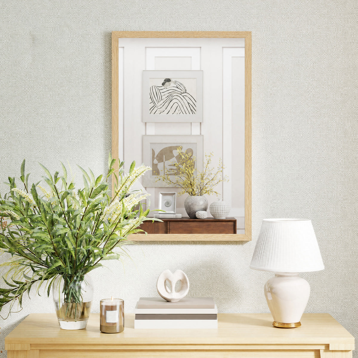 Miroir mural rectangulaire 60 x 40 cm, cadre en bois naturel, idéal pour la salle de bain, salon ou chambre-9