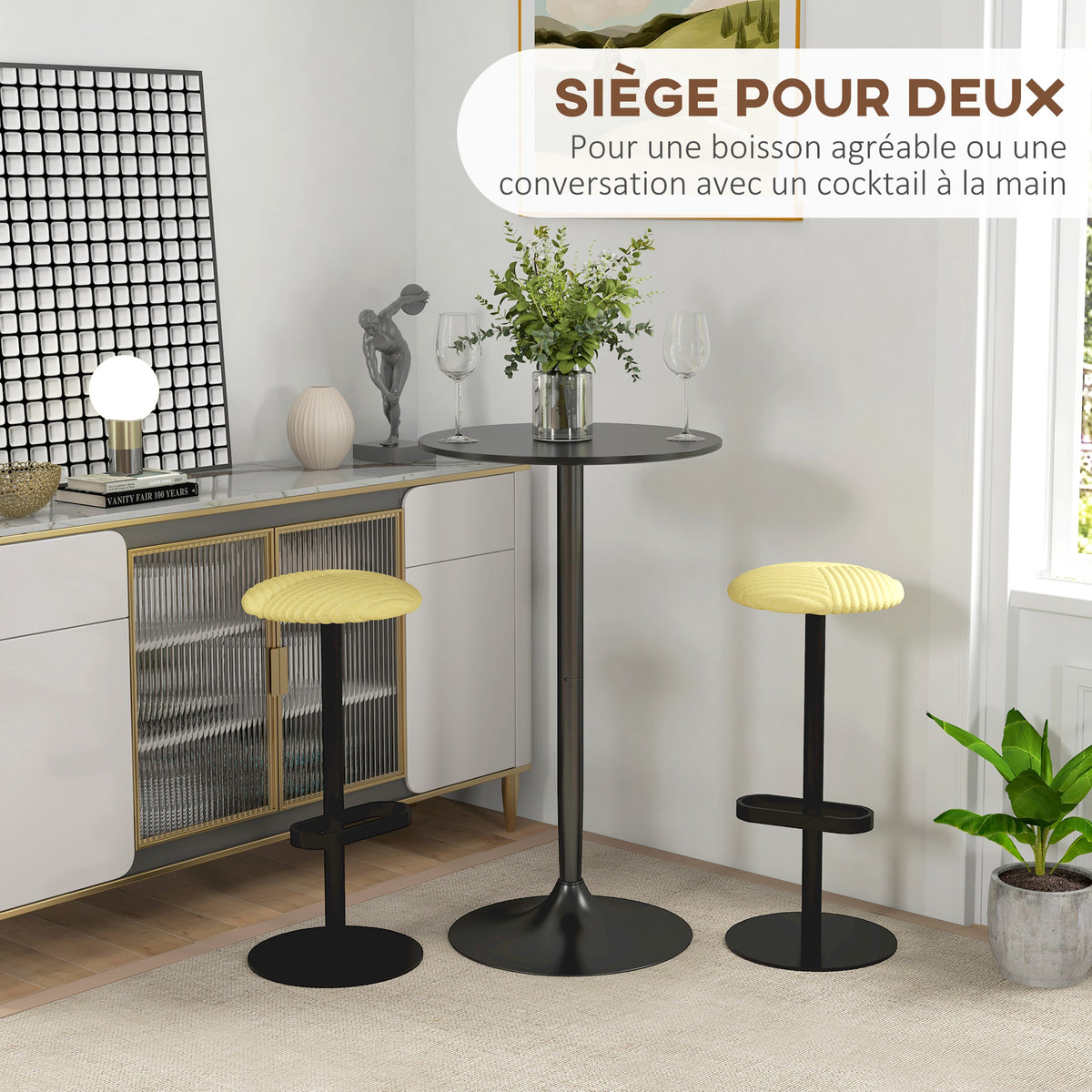 Table de bar ronde table de bistro mange-debout table de cuisine style contemporain plateau peint et cadre en acier-3