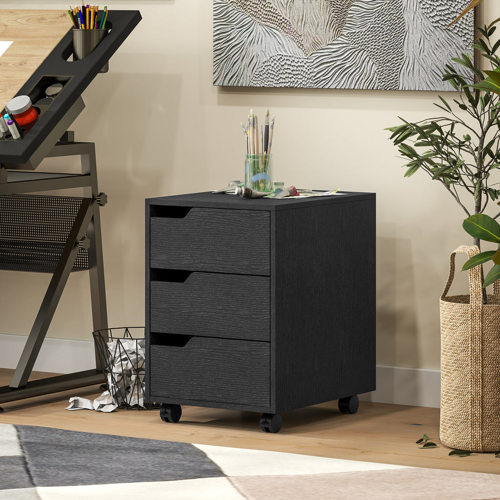 Caisson bureau mobile, meuble rangement bureau sur roulettes, 3 tiroirs, 40x50x57,5cm, noir-9