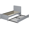 Lit gigogne 90 x 190 cm, cadre de lit simple/double avec sommier à lattes en bois, tête et pied rembourrés, gris clair-0