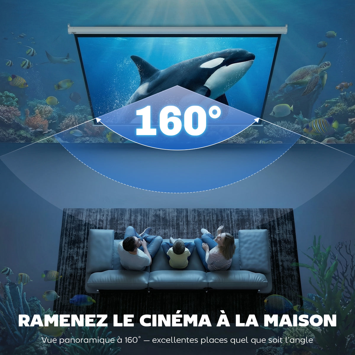 Écran vidéoprojecteur 84 Pouces, 4:3 4K HD écran de projection motorisé et électrique, écran de projection tv et home cinéma, montage mural ou plafond, panneau de commande et télécommande-4