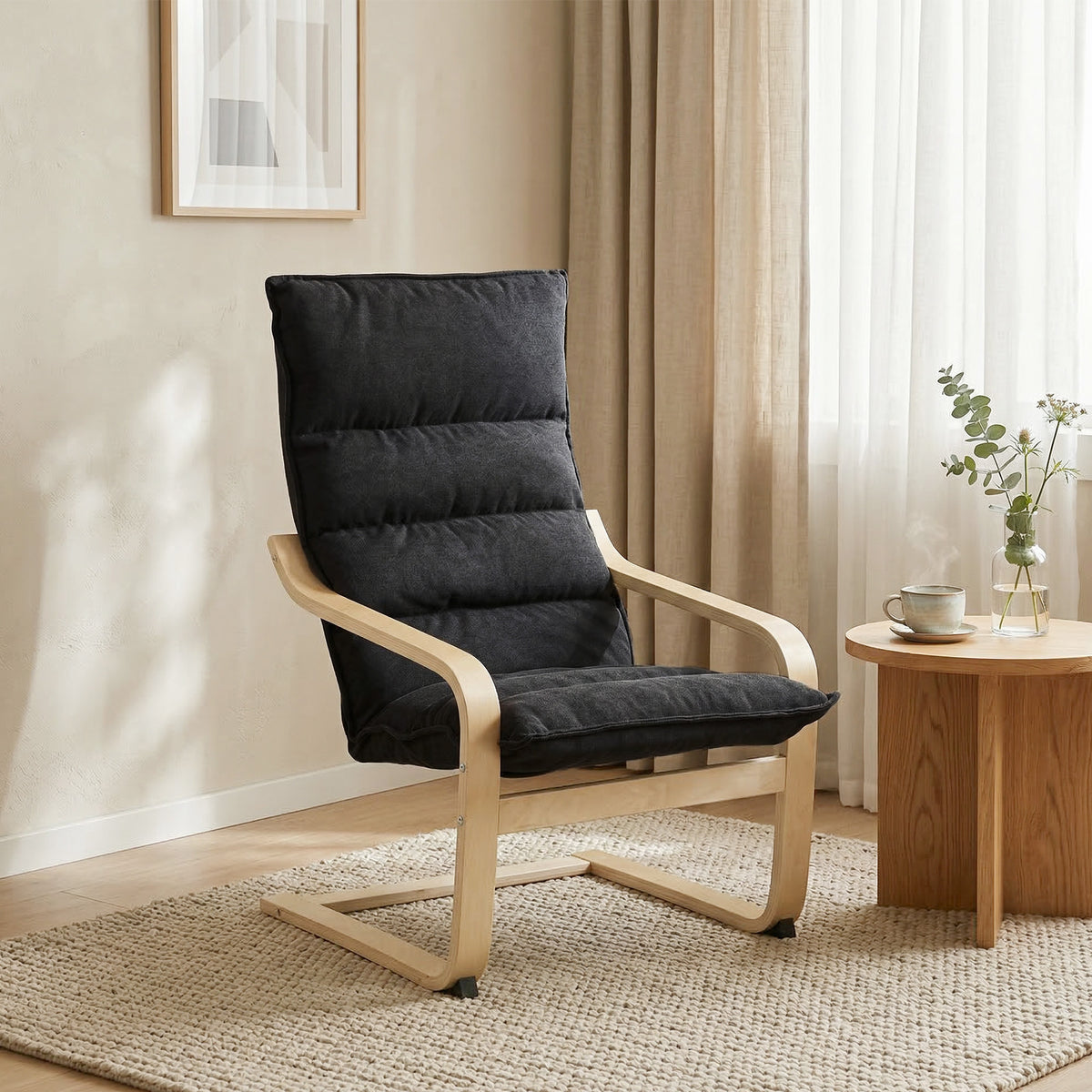 Fauteuil Salon, Fauteuil de Loisirs Moderne, Fauteuil Chambre avec Accoudoirs Incurvés, Coussins, 67 x 83 x 105 cm, Noir-9
