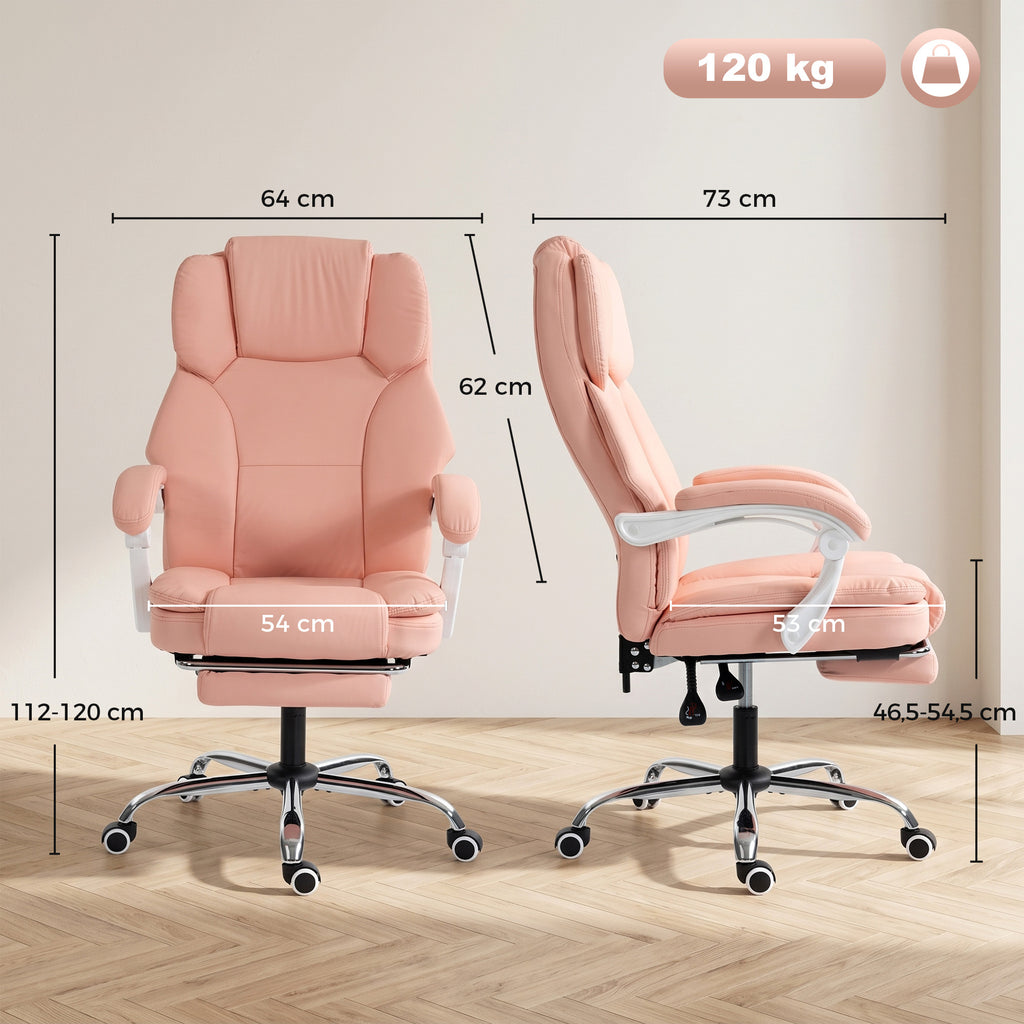 Chaise Bureau Ergonomique, Fauteuil de Bureau Inclinable en Cuir Synthétique Adapté aux Animaux, Hauteur Réglable, Rose-2