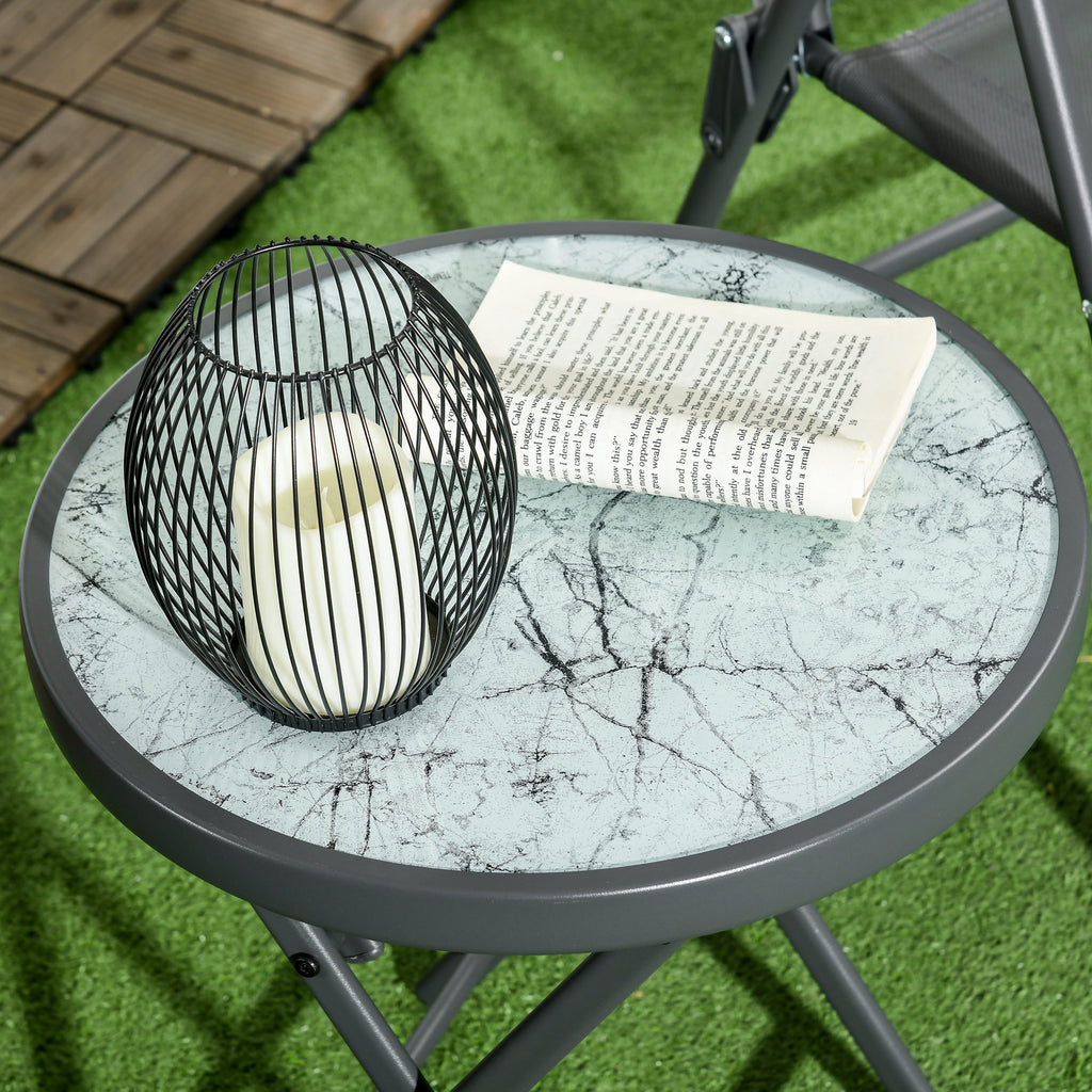 Table basse pliante table d'appoint pliante plateau effet marbre en verre trempé structure métal ronde Ø45 x 50 cm blanc-7