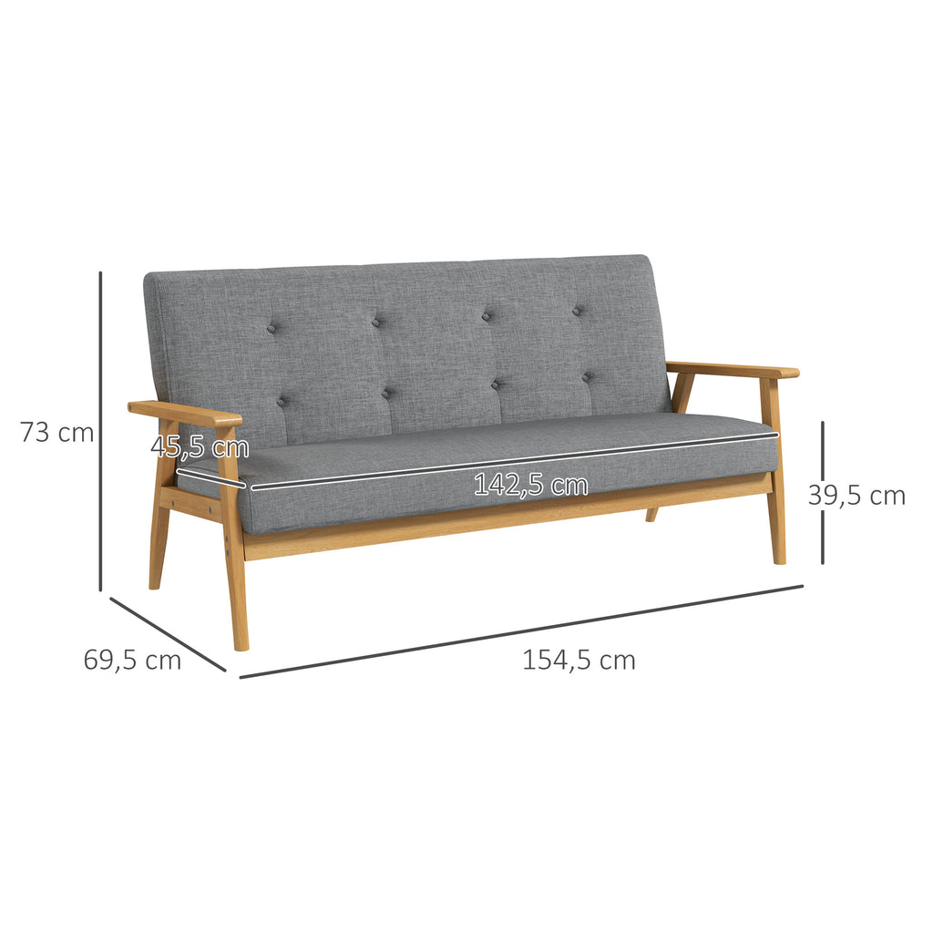 Canapé 3 places 154,5, canapé scandinave avec dossier capitonné, assise rembourrée et accoudoirs, gris-2