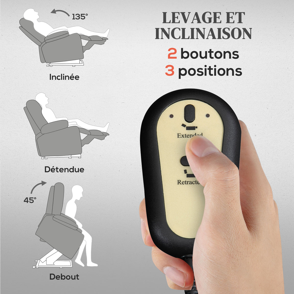 Fauteuil releveur électrique avec fonction massage et chauffage, fauteuil relax électrique dossier inclinable gris foncé-3