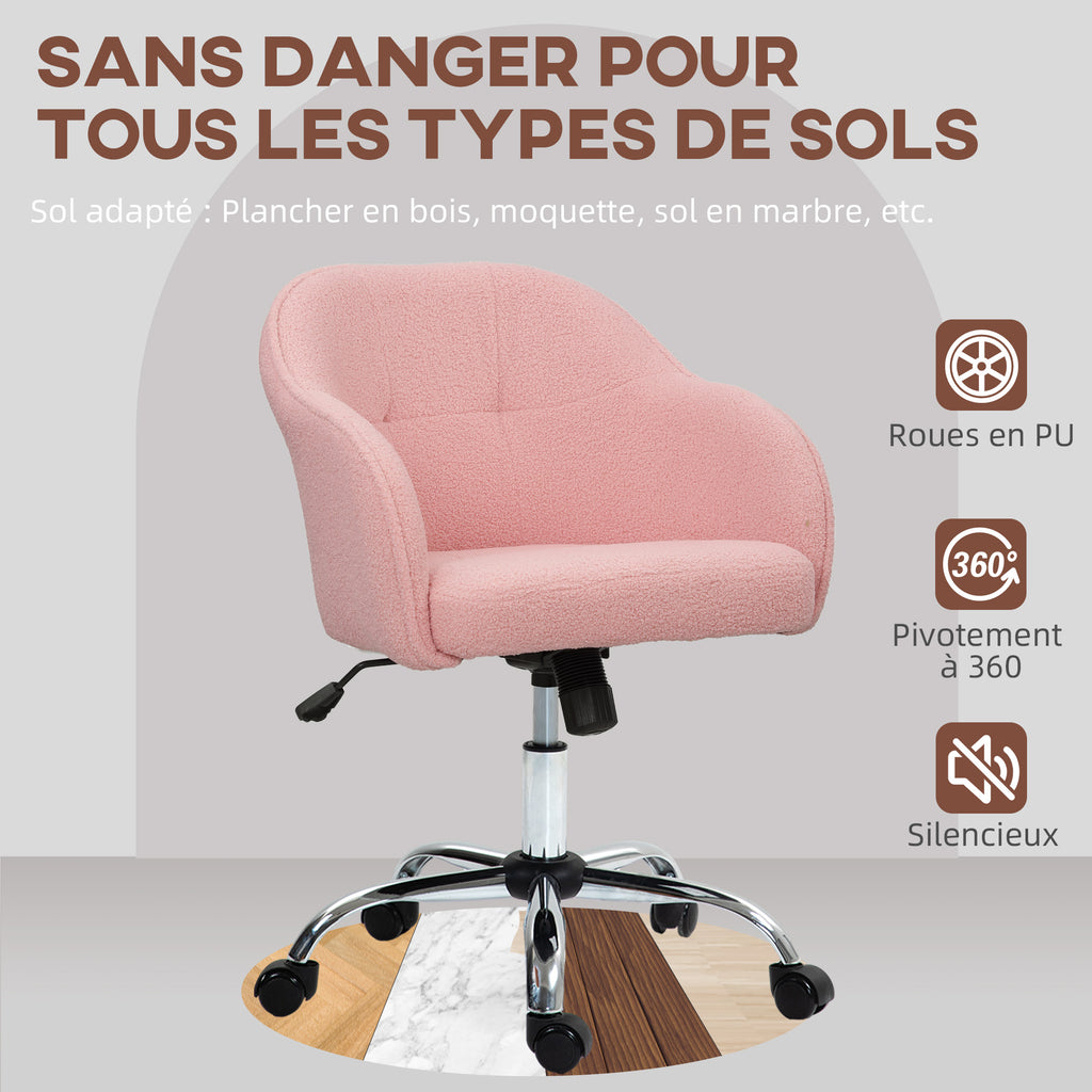 Chaise de bureau, fauteuil de bureau ergonomique, hauteur réglable, assise et dossier rembourrés, rose-4
