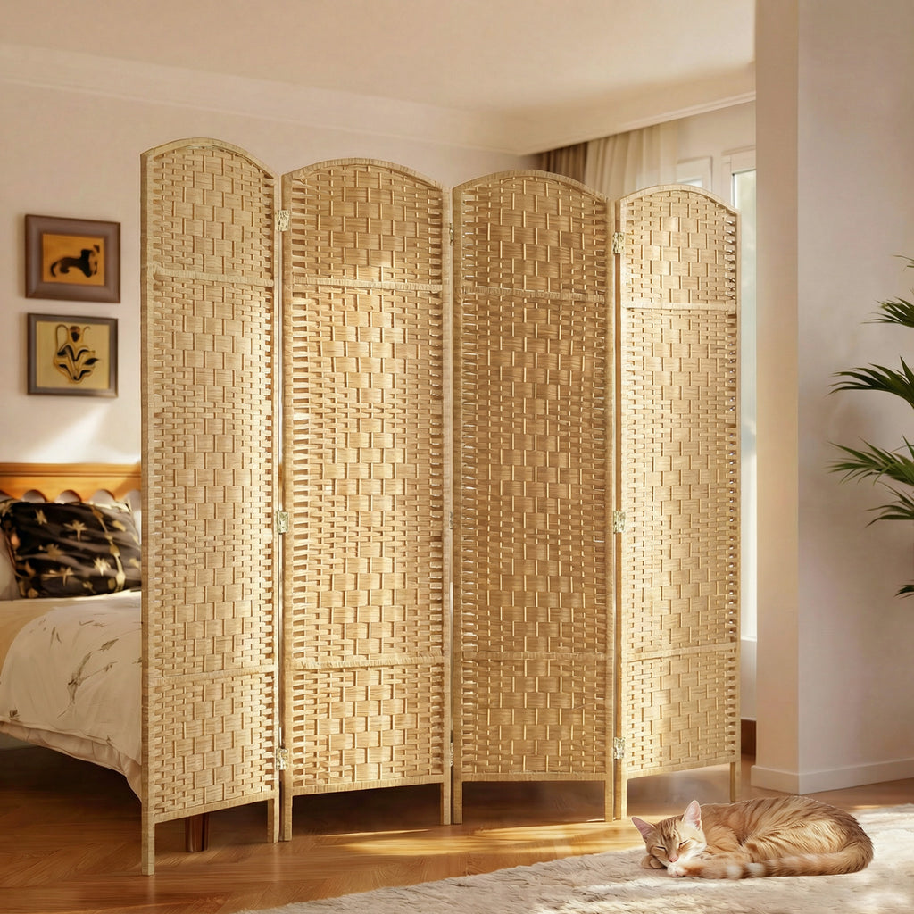 Paravent intérieur en bois 4 panneaux séparateur de pièce pliable pour salon chambre 180 x 180 cm bois naturel-7