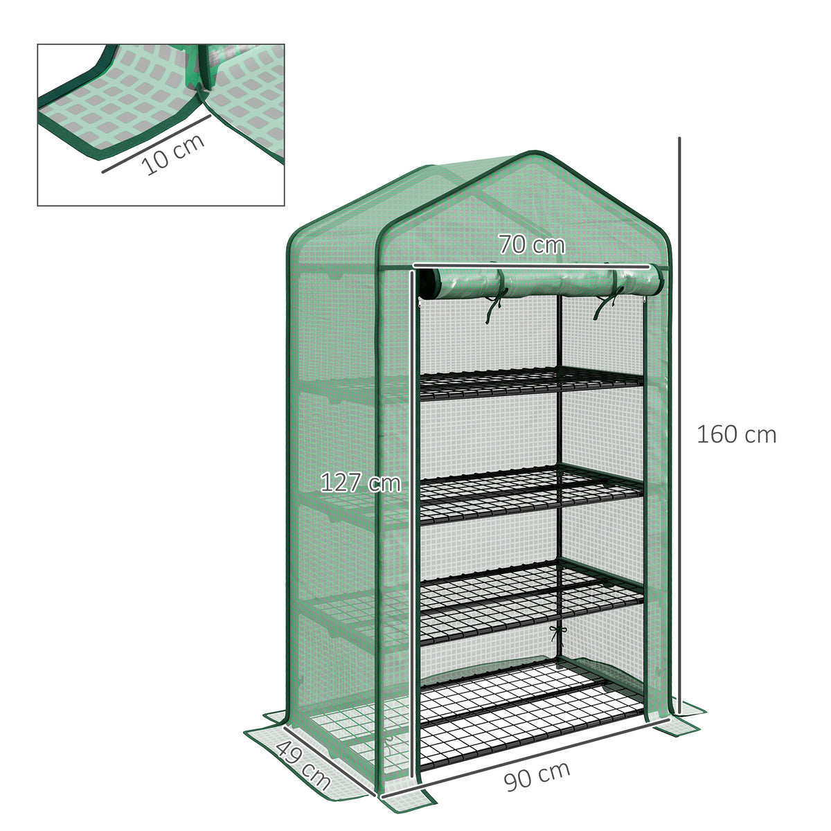 Serre de Jardin Balcon étagère Serre 4 Niveaux 90L x 49l x 160H cm Acier galvanisé bâche Amovible PE Haute densité Vert-2